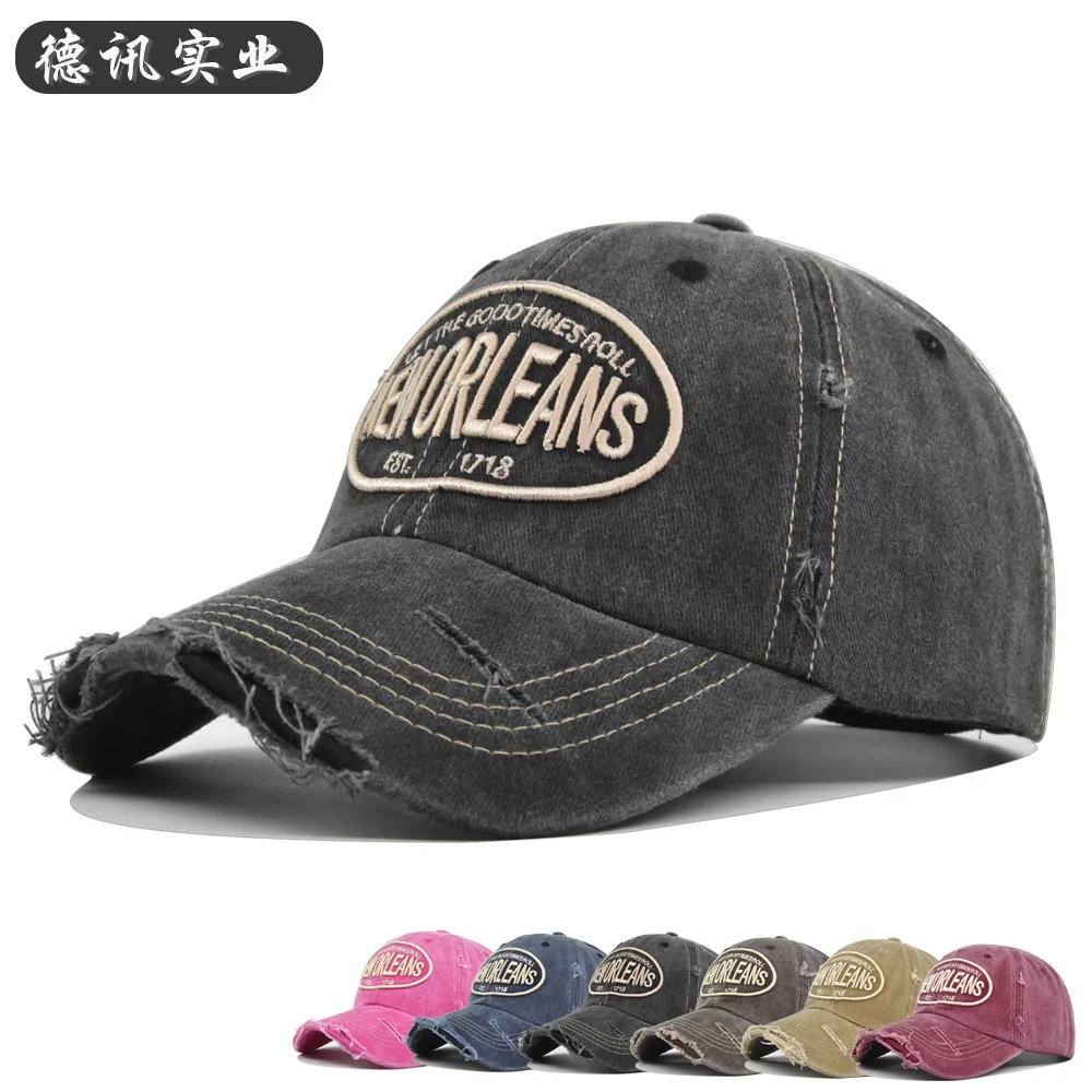 New Orleans Embroidered Distressed Baseball Cap Vintage Washed Cotton Adjustable Sun Hat for Men Women