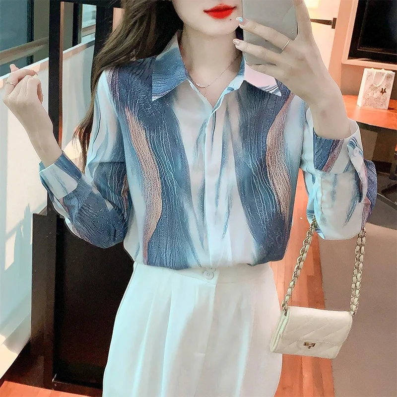 Spring Autumn Elegant Fashion Buttons Chiffon Shirt Ladies Long Sleeve Korean Style All-match Cardigan Top Loose Casual Blouses