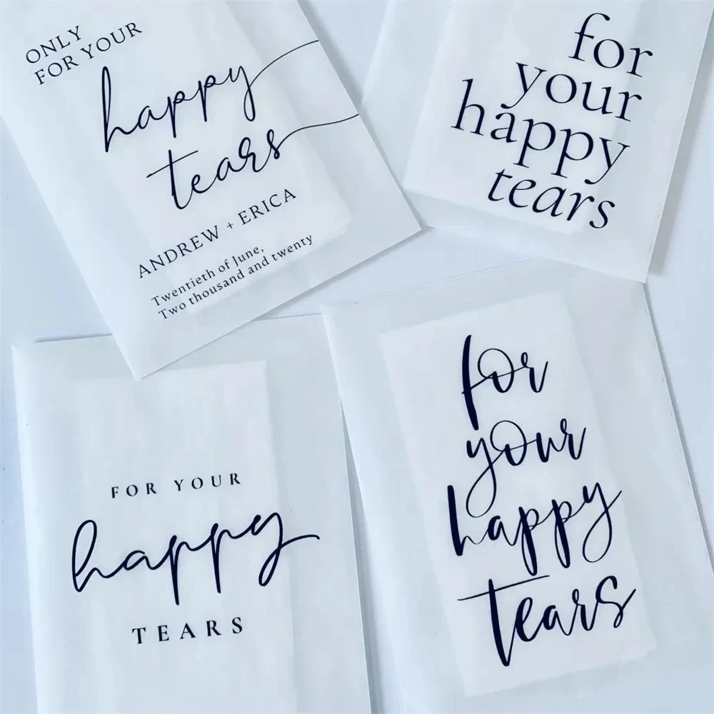 25pcs Happy Tears Tissue Packets | Wedding Tissues | Wedding Guests |Biodegradable Packets | Serif For Your Happy Tears