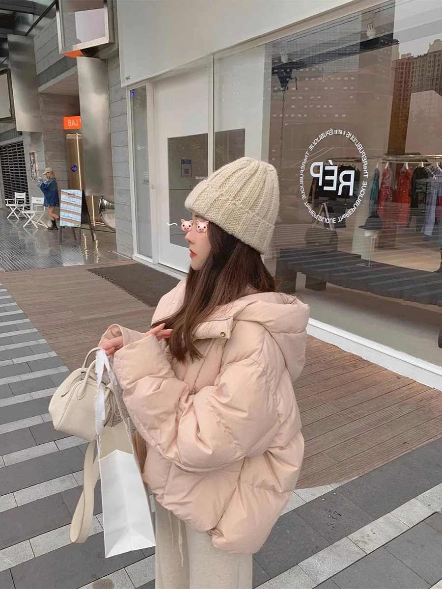 

Короткая женская куртка с капюшоном из утиного пуха, новинка 2023 года, милый дизайн с эффектом черепашьей спинки, зимнее пальто с наполнителем из белого утиного пуха