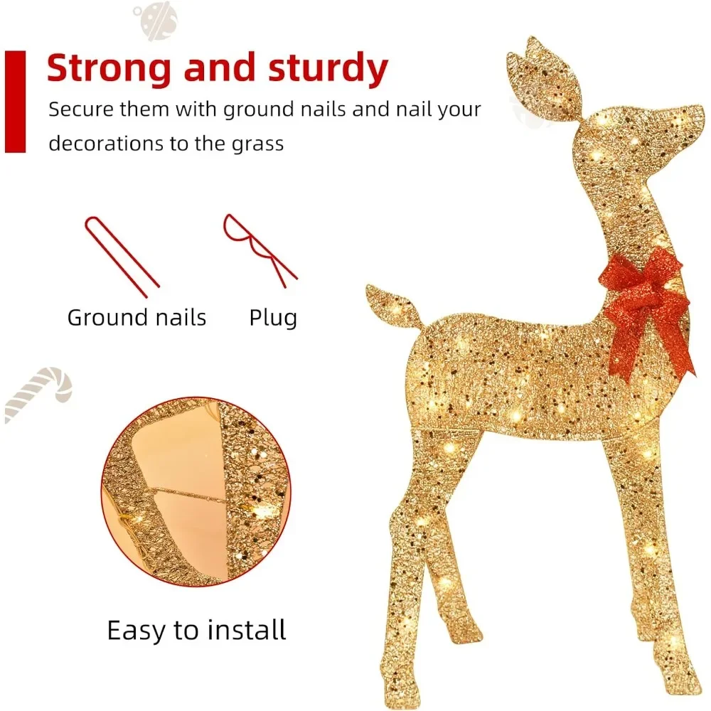 مجموعة عائلة الرنة المضاءة المزخرفة لعيد الميلاد في الهواء الطلق بطول 5 أقدام - غزال ثنائي الأبعاد مكون من 3 قطع مع 160 مصباح LED أبيض دافئ #5