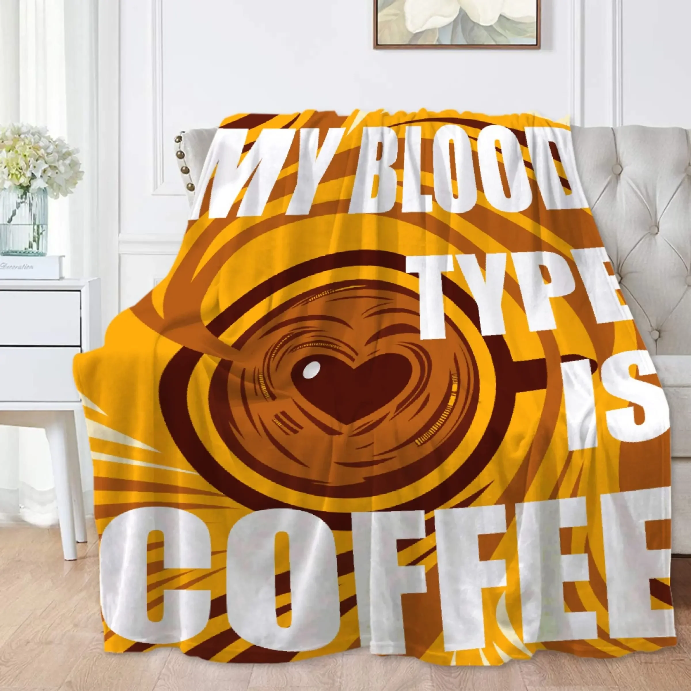 My Blood Type Is Coffee Soft Blanket for Couch Bed Camping Cute Drinking All-Seasons Home Decor Gifts for Boys Fuzzy Cozy Throws