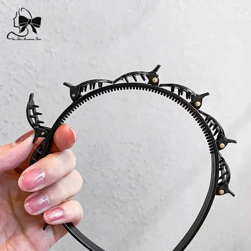 2024 New Double Band Headbands for Women Hairstyle Fashion Non-Slip Hair Bands with Clips Bezel Hair Hoop Hair Headwear