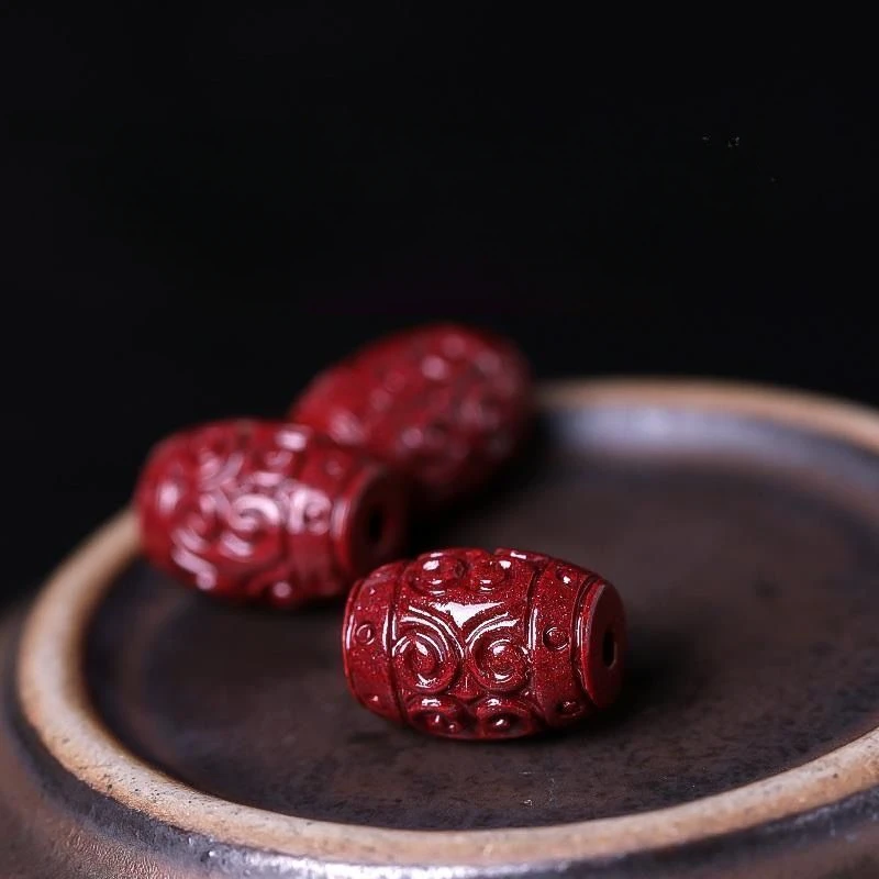 Vermilion Ruyi Embossed Barrel Bead Accessories Loose Beads