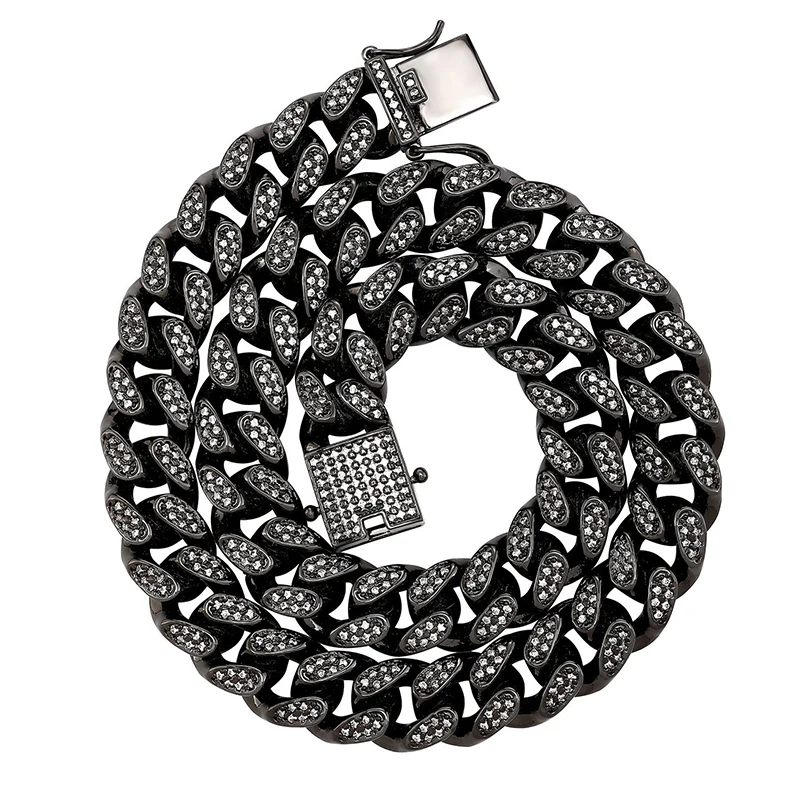 14MM/18mm Multicolor Miami Cuban Link Chain Necklaces for Men Hip Hop Bling Iced Out CZ Rapper Jewelry Black Gold Color