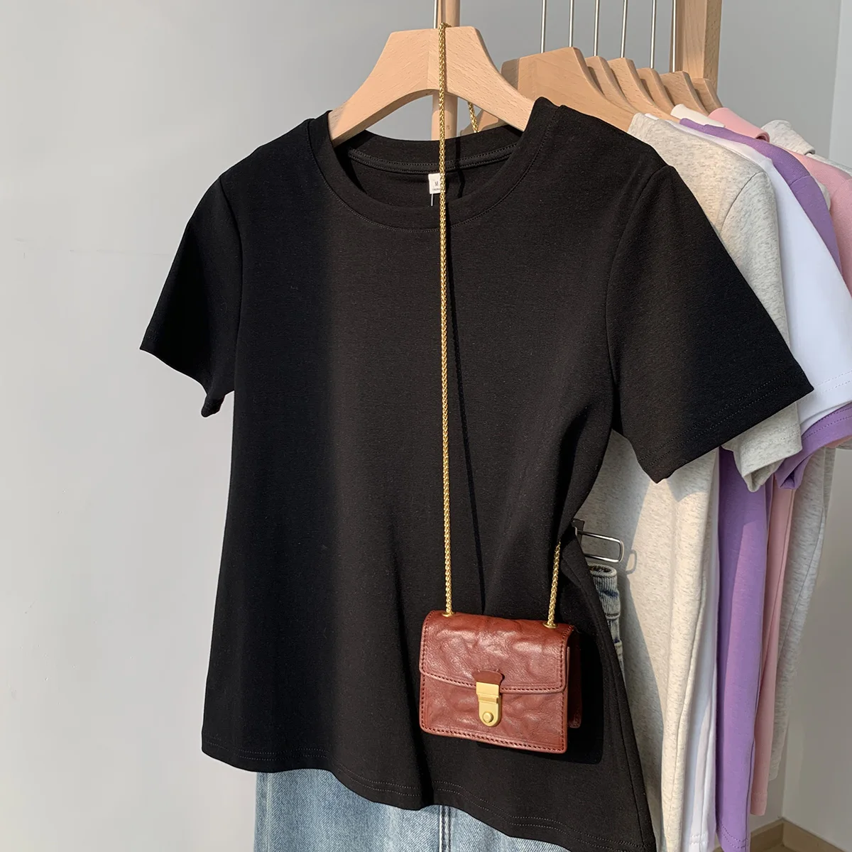 Slim Fit American Style Short Sleeve T-Shirt Women Summer New Style Half Sleeve Base Shirt Weight Loss Effect round Neck Cotton