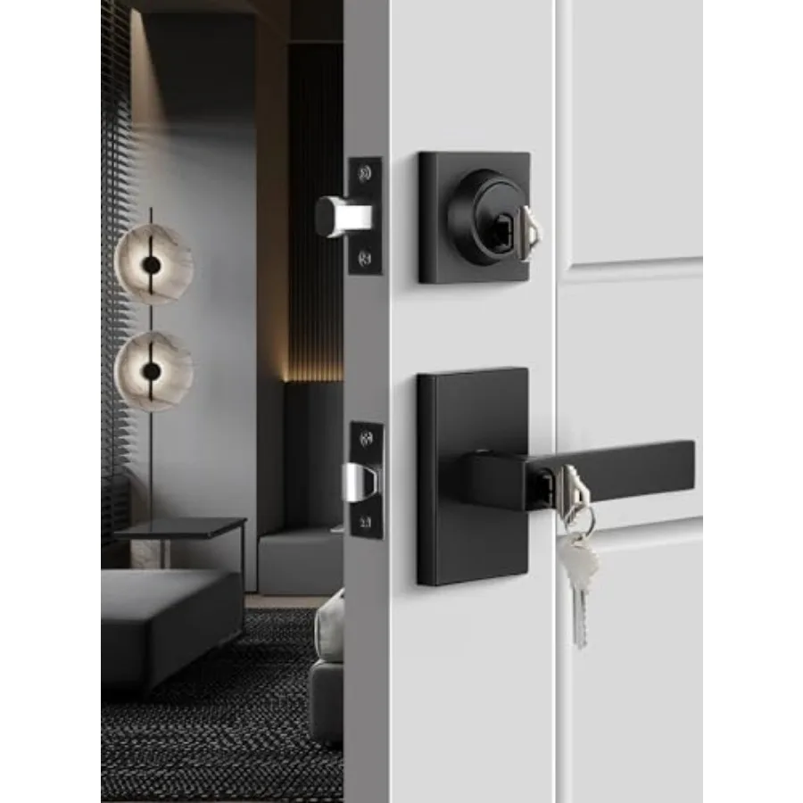 

Exterior Door Lock Set, Front Door Lock Set with Deadbolt, Square Contemporary Matte Front Door Lock Sets, Heavy Duty Zinc-allo