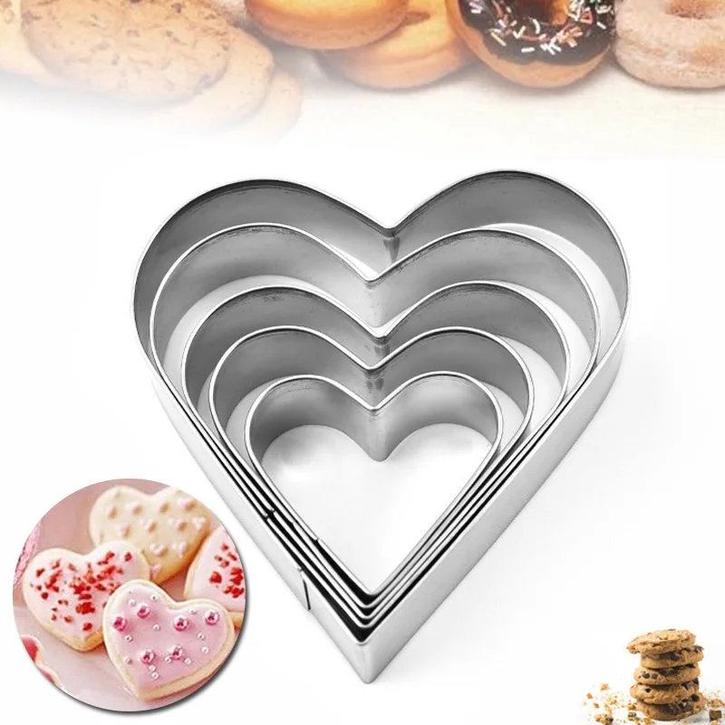 5 шт., набор формочек для печенья в форме сердца, резак из нержавеющей стали, форма в форме сердца, инструменты для выпечки, формы для печенья на День Святого Валентина, инструменты для торта