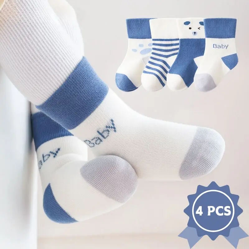 

4 пары зимних теплых детских плюшевых носков, милые детские носки средней длины с героями мультфильмов, термоголовной убор для мальчиков и девочек, толстые бархатные детские носки