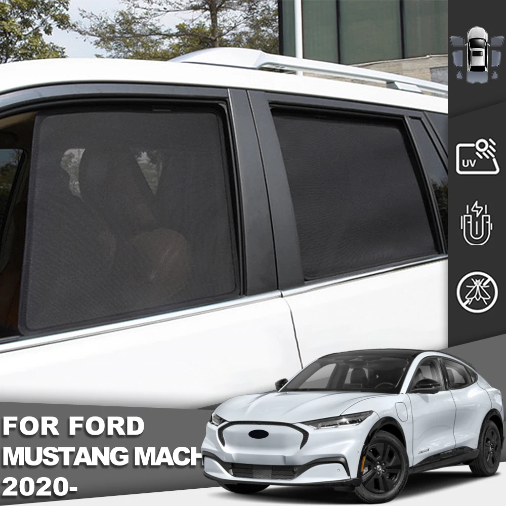 Image of Für Ford Mustang Mach-E 2021-2024 2025 2026 Magnetischer Auto-Sonnenschutz Vorne Hinten Windschutzscheibe Vorhang Seitliches Baby-Fenster Sonnenschutz