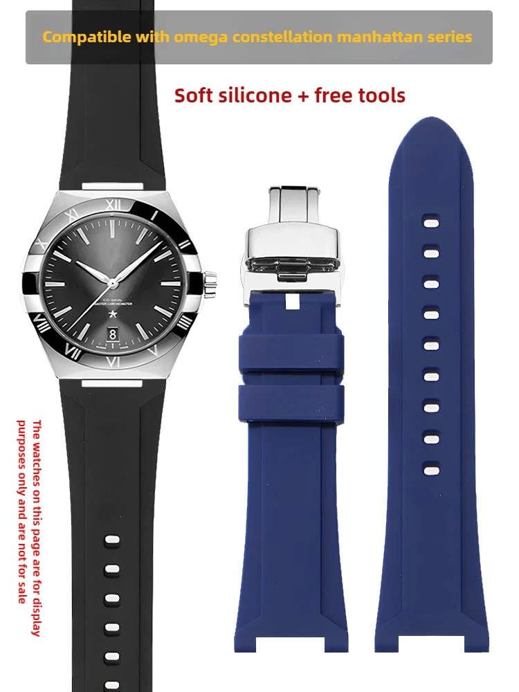 La correa de reloj de silicona es adecuada para Omega Constellation Manhattan Series Observatory 131,13 correa de repuesto de muesca para hombres