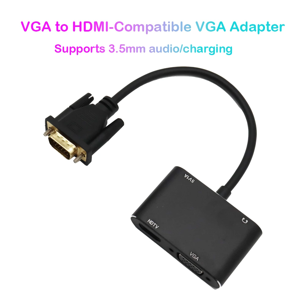 Divisor VGA a HDMI Compatible con VGA 3,5mm 1080P salida 1 en 2 para ordenadores de escritorio portátiles monitores proyectores