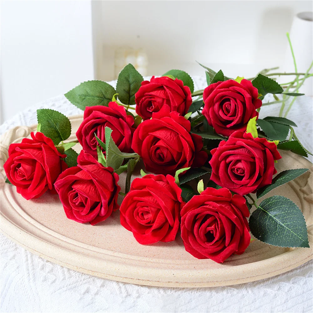 Fake Flower Single Rose Artificial Rose Silk Rose Beautiful For Table Setting Wedding Hall Decoration