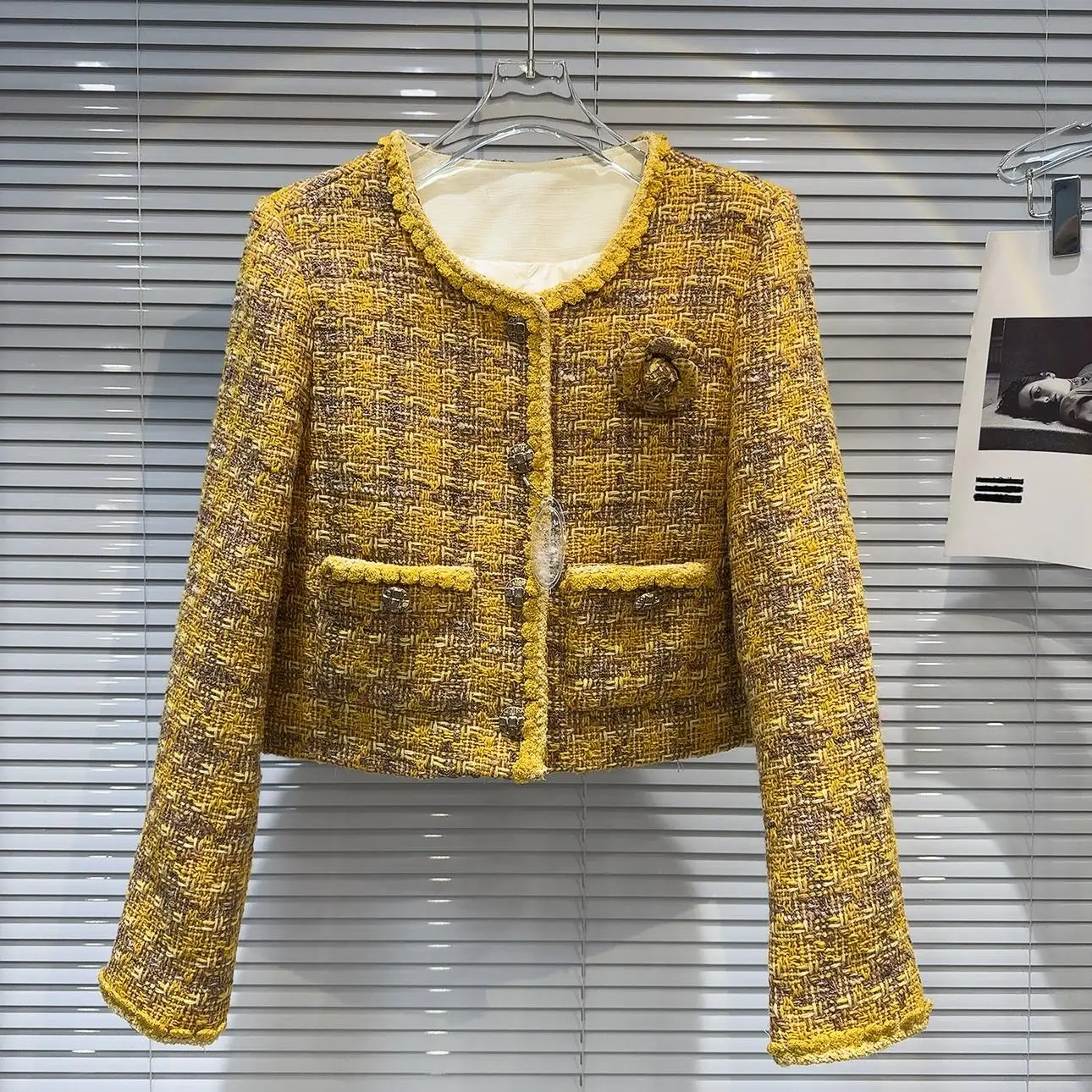 

Зима 2023, новинка Sle Small Fraance Wind Pin Quali Thi, твидовое пальто, женская модная верхняя одежда Sli