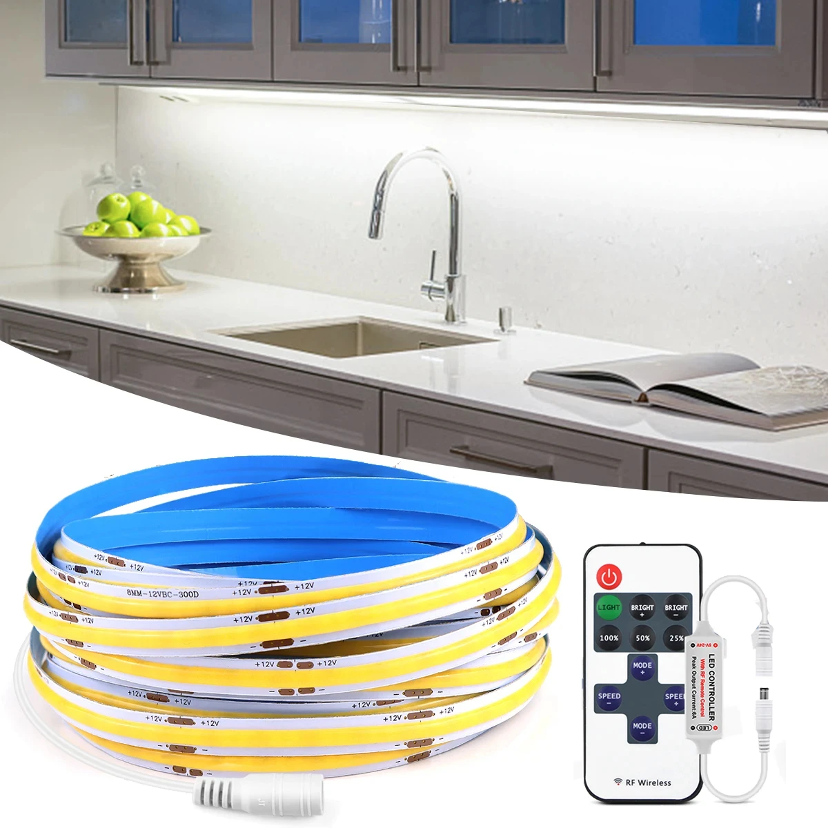 12V COB LED Lights Strip with 11keys Remote Controller,Adjustment Brightness/Dynamic Mode/Speed,Convenient Control,LED Wall Deco