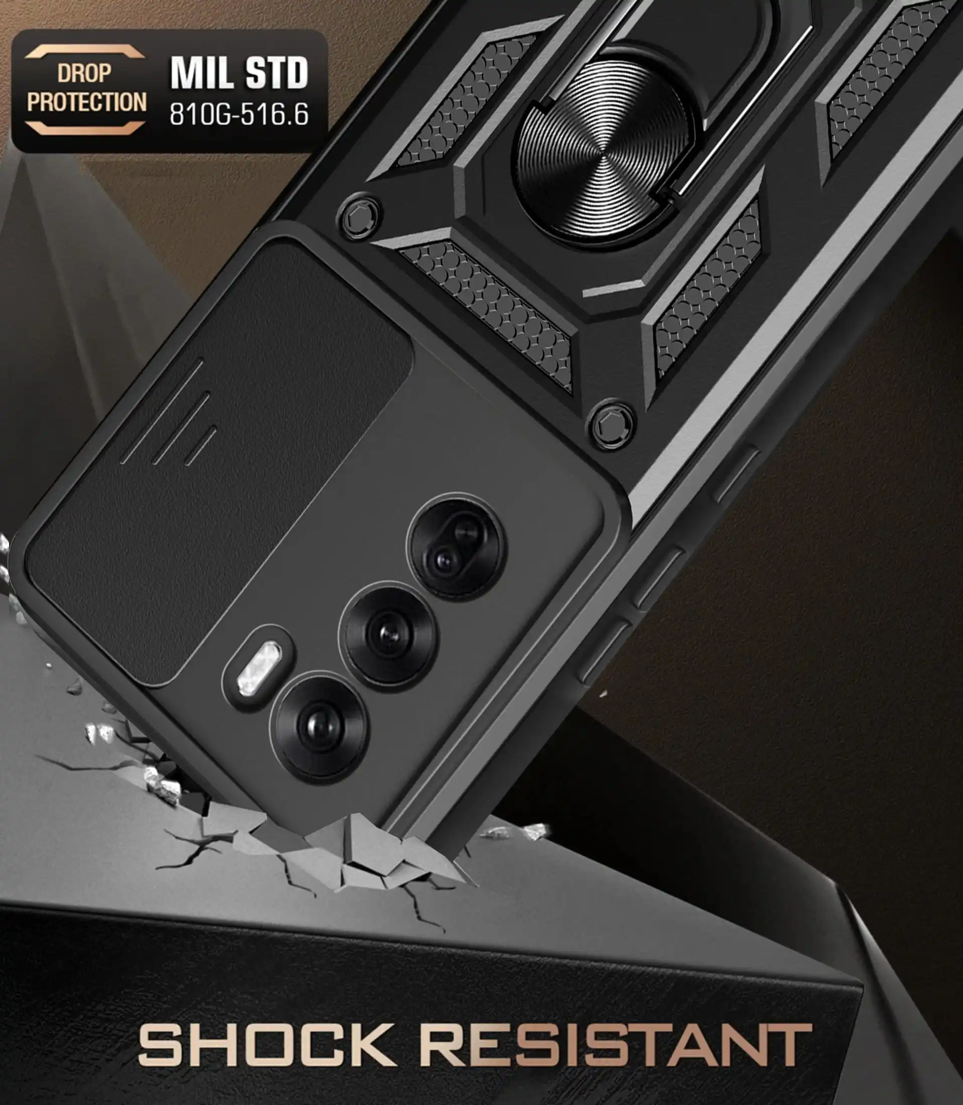 Para oppo reno12 caso com slide lente capa anel rotativo à prova de choque suporte caso do telefone para reno12 pro