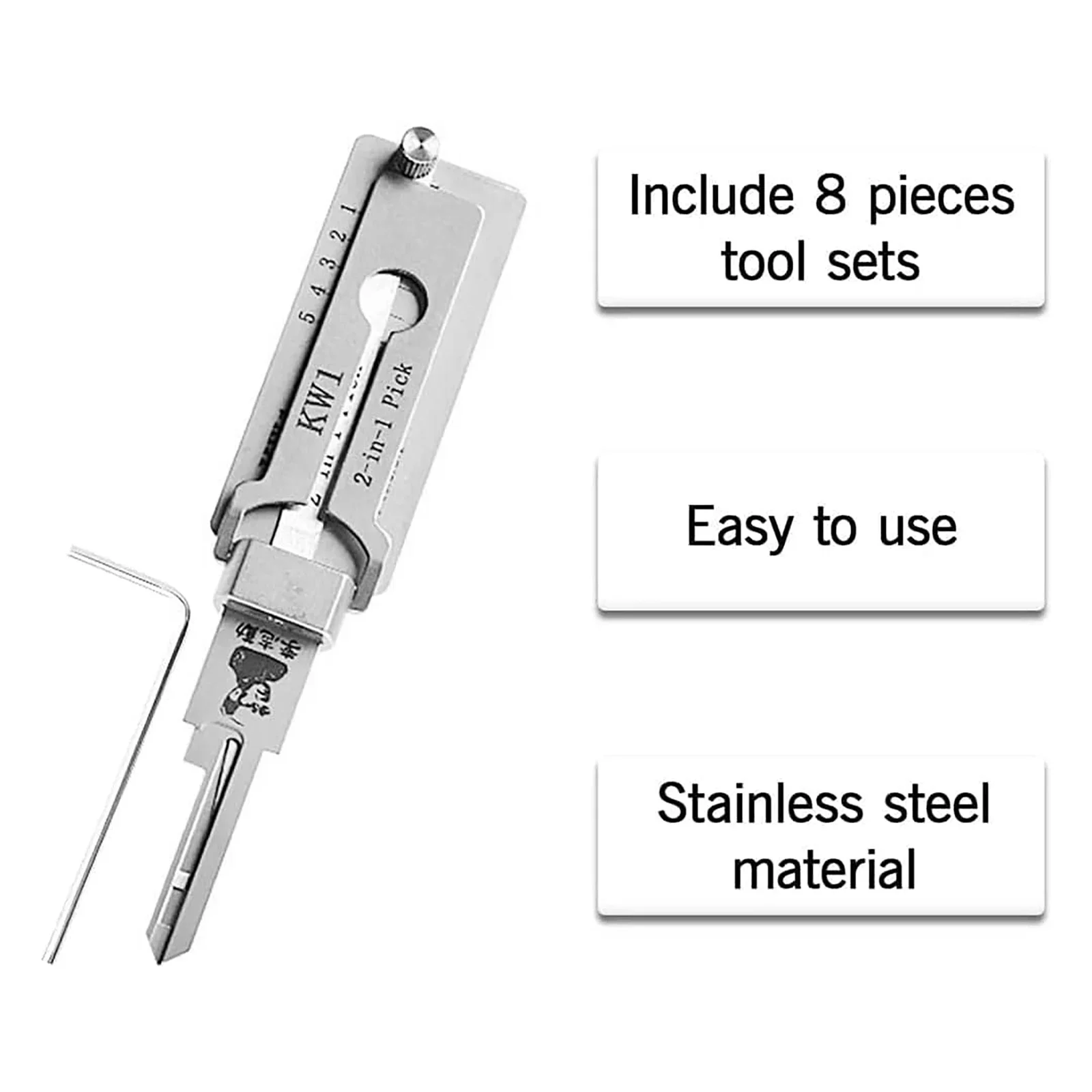 Locksmith Tools KW1 2-in-1 Stainless Steel Hook and Pick Maintenance Lock Repair Unlocking Engineering Car Home Hand Tool Craft
