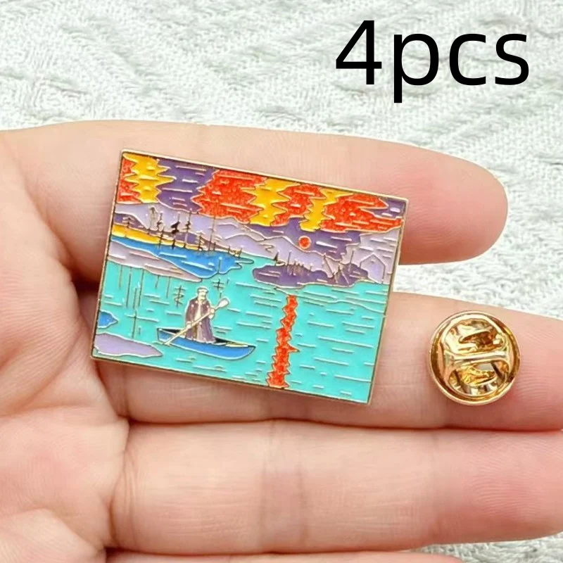 4pcs Funny Screaming Animals Oil Painting Art Enamel Pins Cartoon Chicken Mouse Metal Brooches Backpack Lapel Badges Jewelry Gif