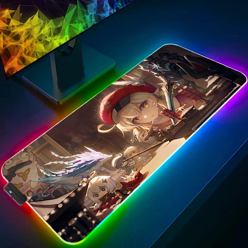 RGB Mouse pad Computer Speed type carpet mat for e-sports players Laptop Keyboard LED Mousepad G-genshin Impact Klee Desk Mat