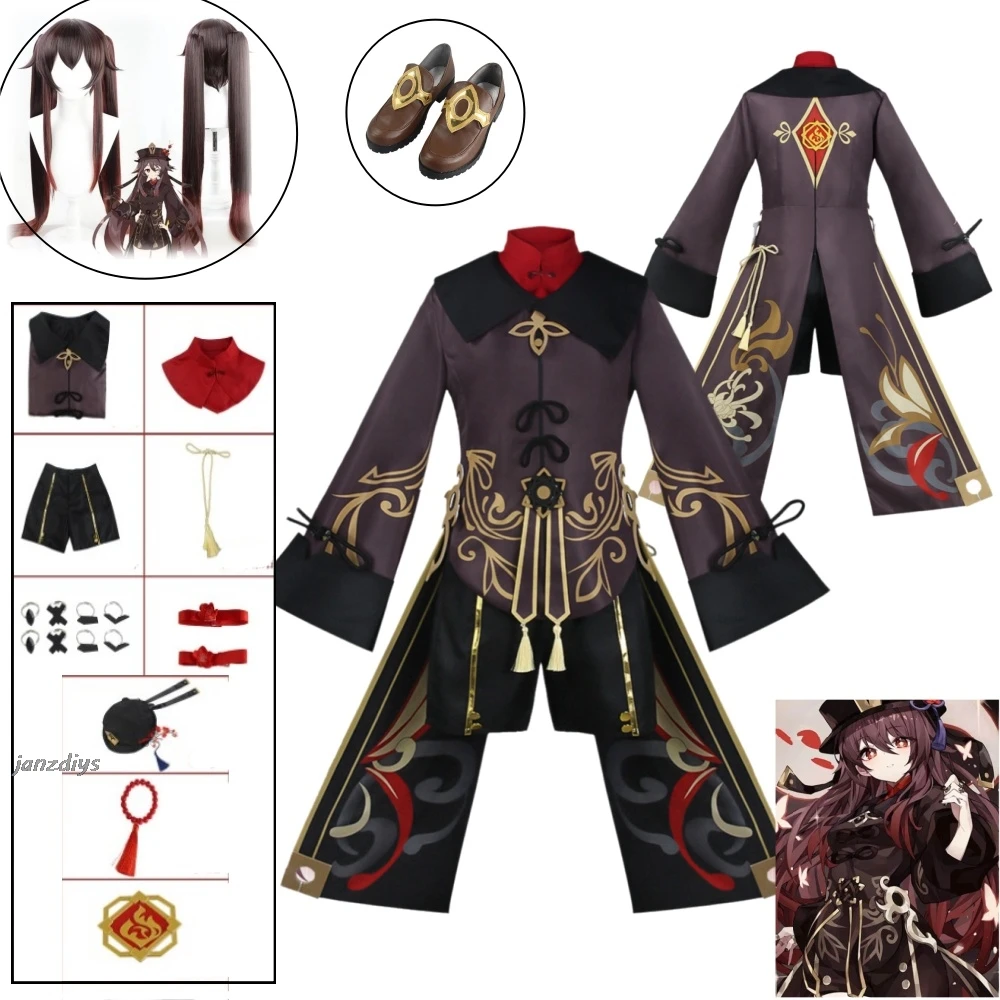 Game Genshin Impact Hutao Cosplay Costume Femme Halloween Costume Wig Shoes Full Set Anime Clothes For Women