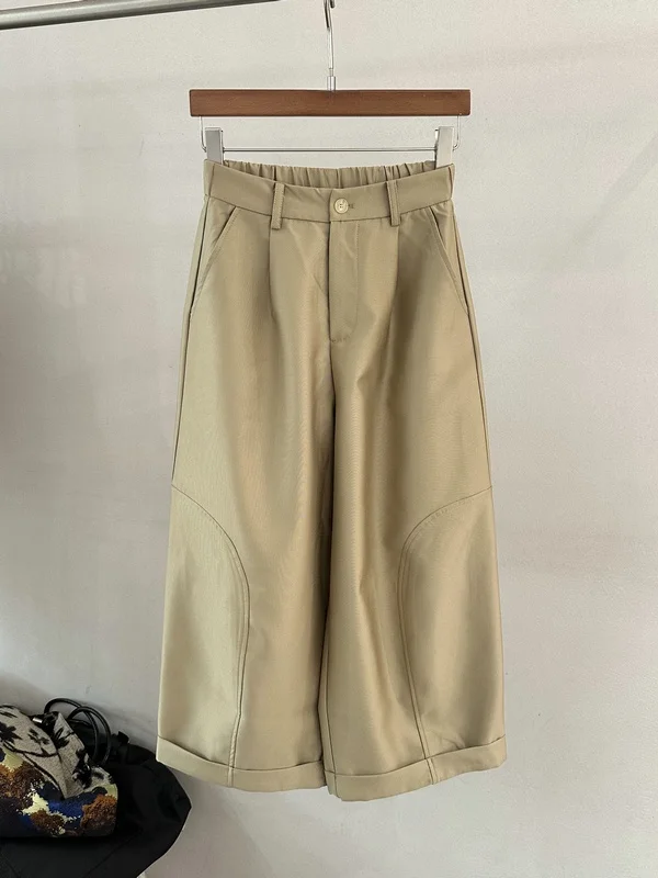 

Женские повседневные брюки с высокой талией и манжетами, свободного кроя, универсальные, в европейском стиле, весна-лето, с эластичным поясом