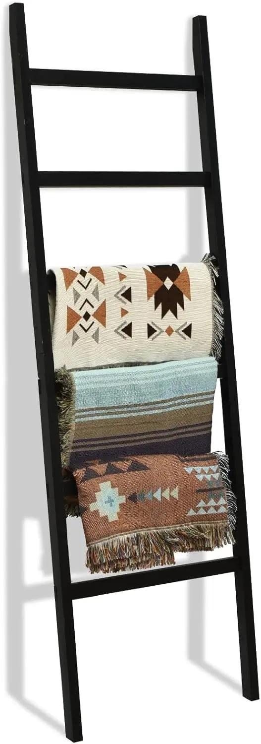 

Extra Wide 6.4ft Wooden Blanket Ladder for Living Room and Bathroom, Rustic Farmhouse Style, Black