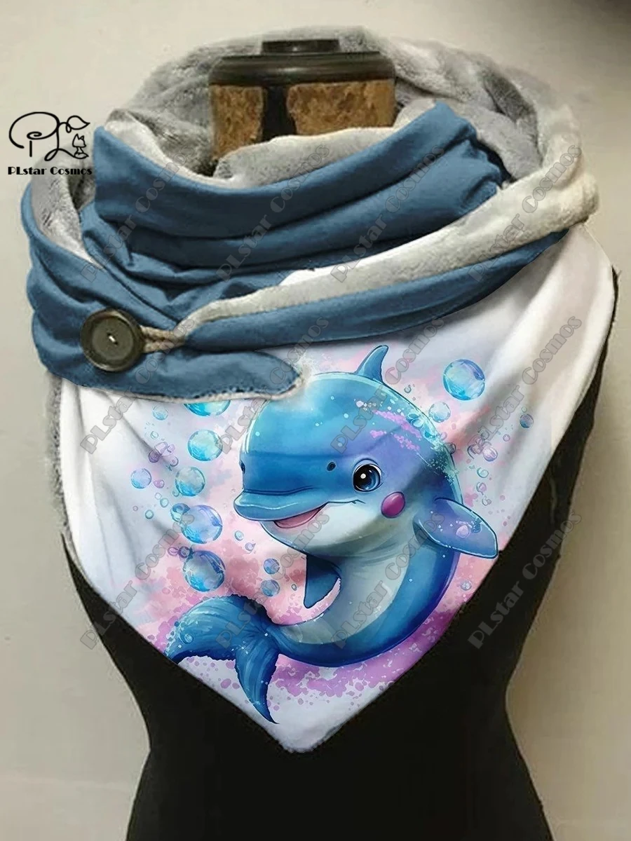 3D printing new animal series dolphin turtle otter pattern women\'s warm shawl spring and winter small triangle scarf