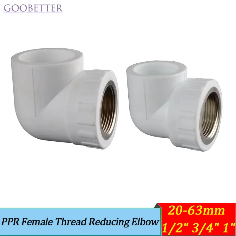 

PPR 20-63mm Female Thread Reducing Elbow 1/2" 3/4" 1" Adapter for Hot/Cold Water Pipes Leak-proof