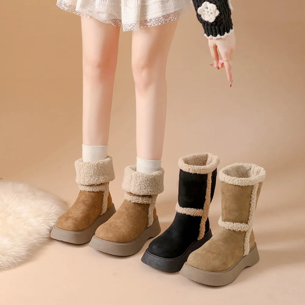 

Winter Warm Cotton Women Fur Snow Boots Fashion Chunky Platform Flats Shoes Ladies Comfort Height Short Booties Shoes