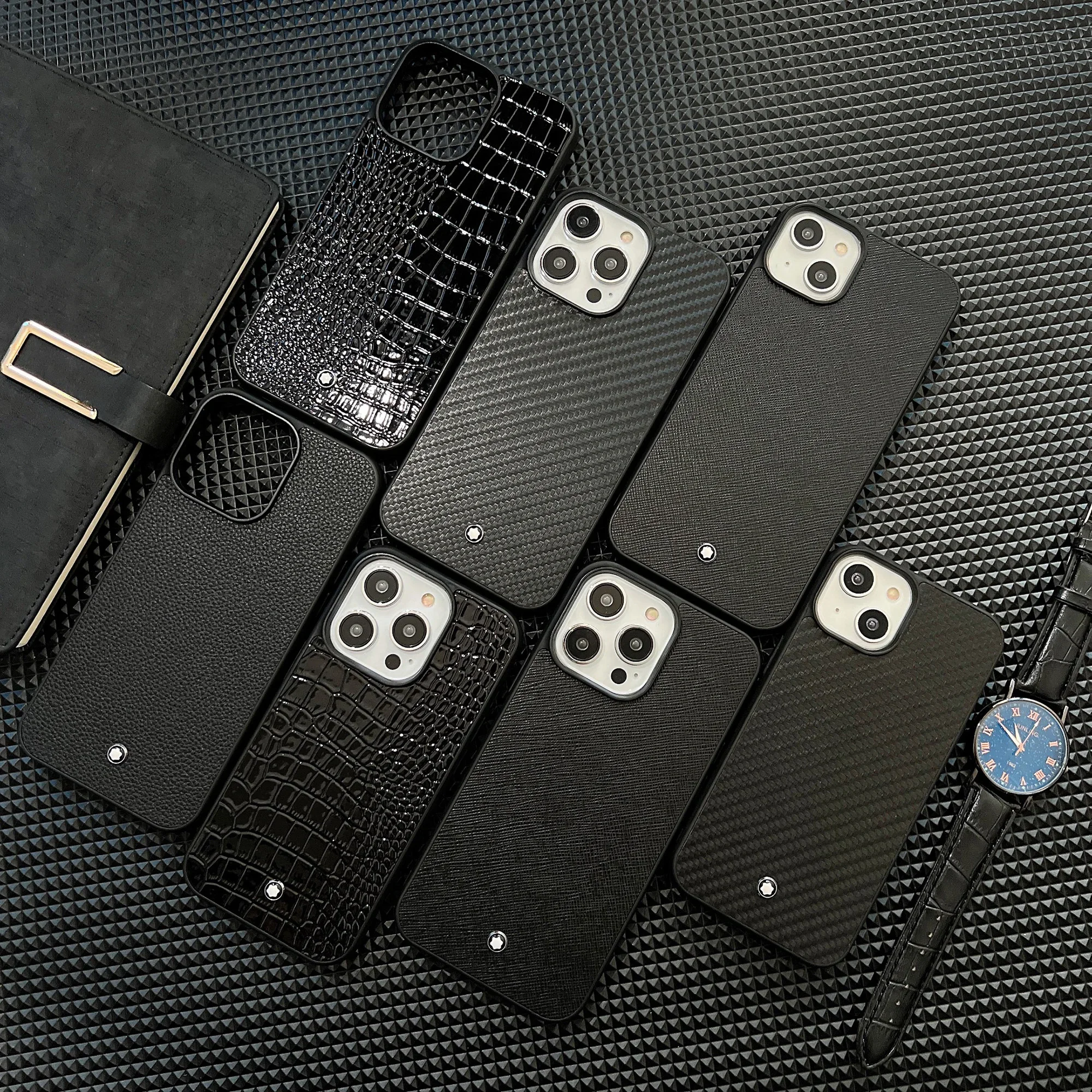 Gothic High Grade Black Business Sle Leather Cases for IPhone 17 14 15 16 Pro Max IPhone 15 Pro Couple Anti-Fall Soft Cover