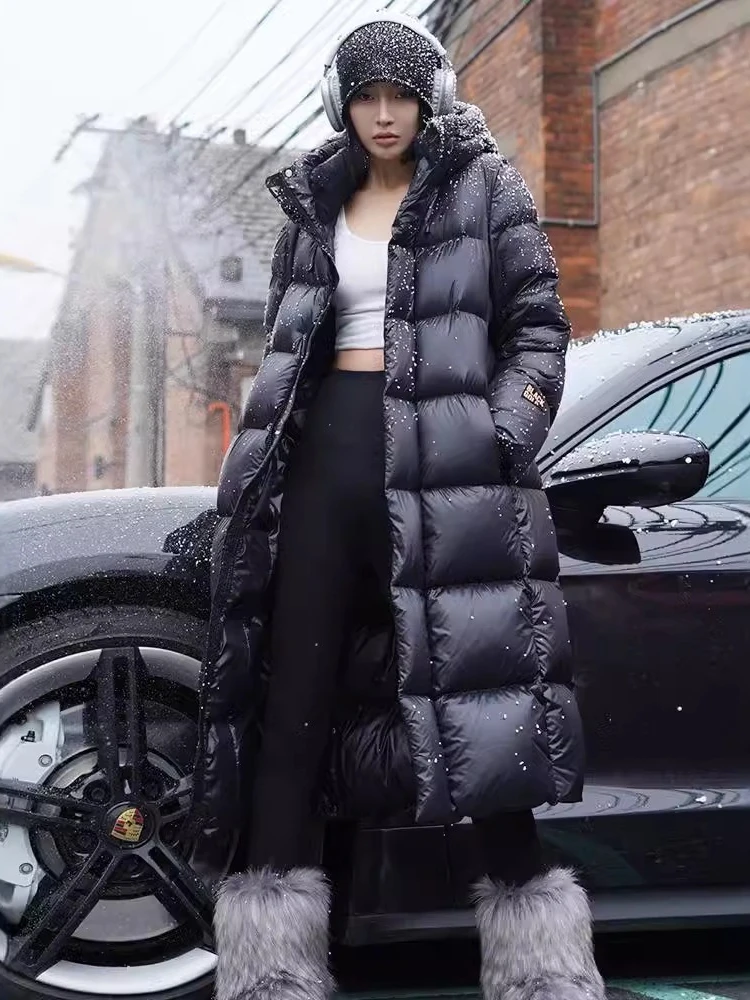 Piumino super spesso oro nero da donna lungo con cappuccio 90% piumino d'anatra bianca 2025 nuove coppie Parka abbigliamento da neve capispalla
