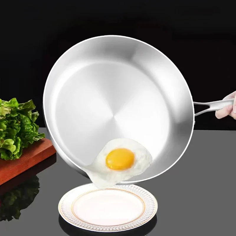 316 Stainless Steel Uncoated Wok, Household Cooking Pan Compatible with Gas & Induction Stoves Kitchen Cookware