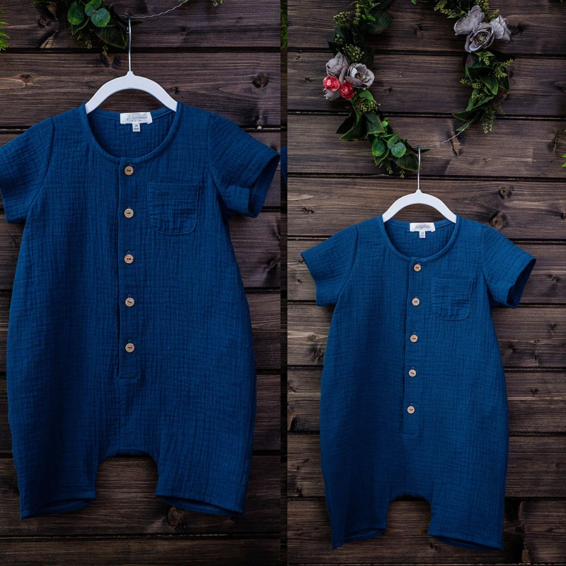 Newborn Baby Unisex Short Sleeves Romper Organic Cotton Crew Neck Navy Romper Bodysuit Unisex One-piece Summer Romper Clothes