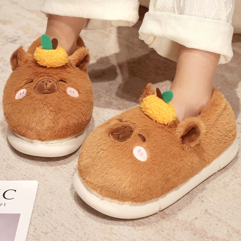 Kawaii Finless Porpoise Mouse Filled Plush Home Slippers Cute Finless Porpoise Fury Soft Bottom Wok Shoes for Girls as Gifts