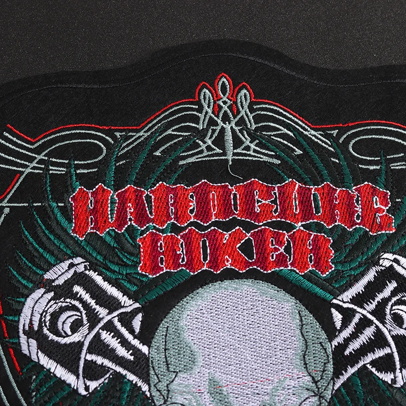 Punk skull size: 29.5x23.5cm Cloth Patch Embroidered Applique Sewing Clothes Apparel Accessories Badges green