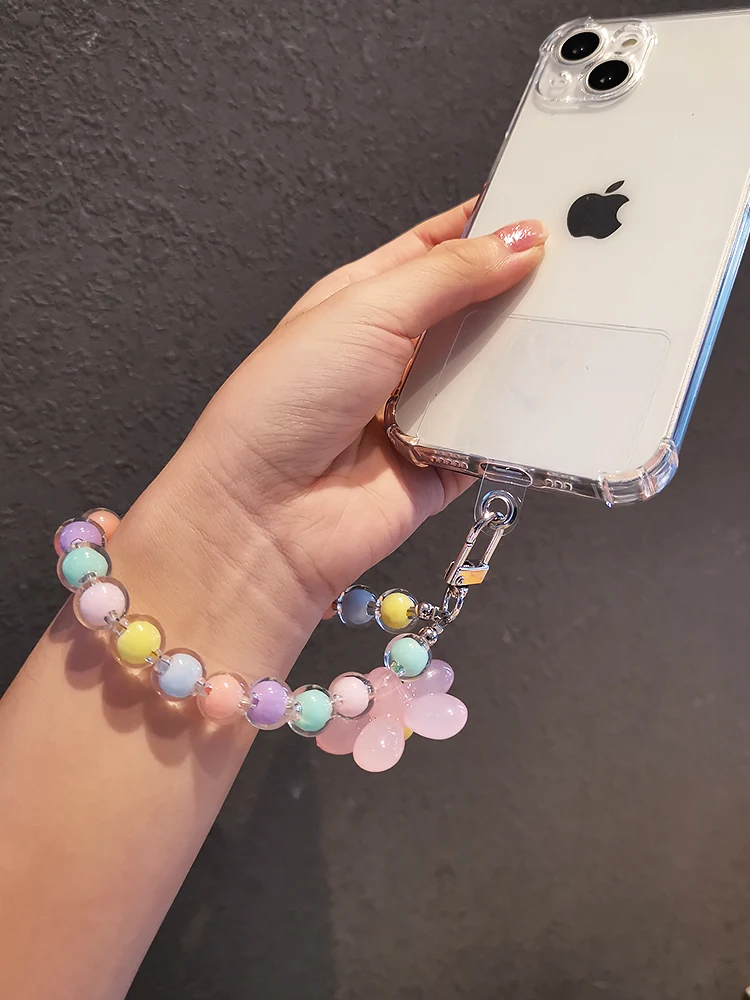 Macaron Color Mobile Phone Lanyard Wrist Strap Women's Hand-held Chain Short Anti-lost Cell Phone Case Cute Lanyard Key Pendant