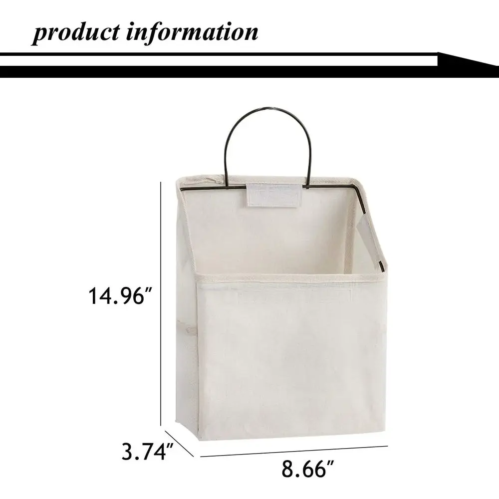 Cotton Linen Wall-Mounted Storage Basket for Kitchen, Bedroom, Living Room - White