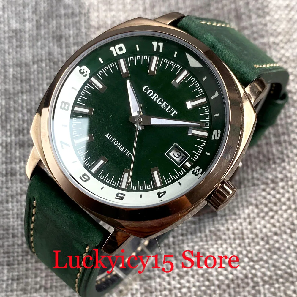 

Corgeut New 42MM 24 Jewels NH35 Automatic Mechanical Men Watch Movement Black/Green/White/Blue Dial Steel Black Leather Strap