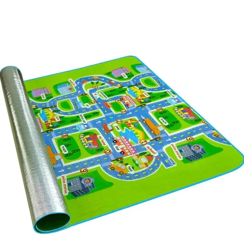 Alfombra de gateo para bebé, superficie antideslizante, alfombra de juego de 0,3 cm de grosor, tapete de aprendizaje de pista urbana, almohadilla de juego para niños