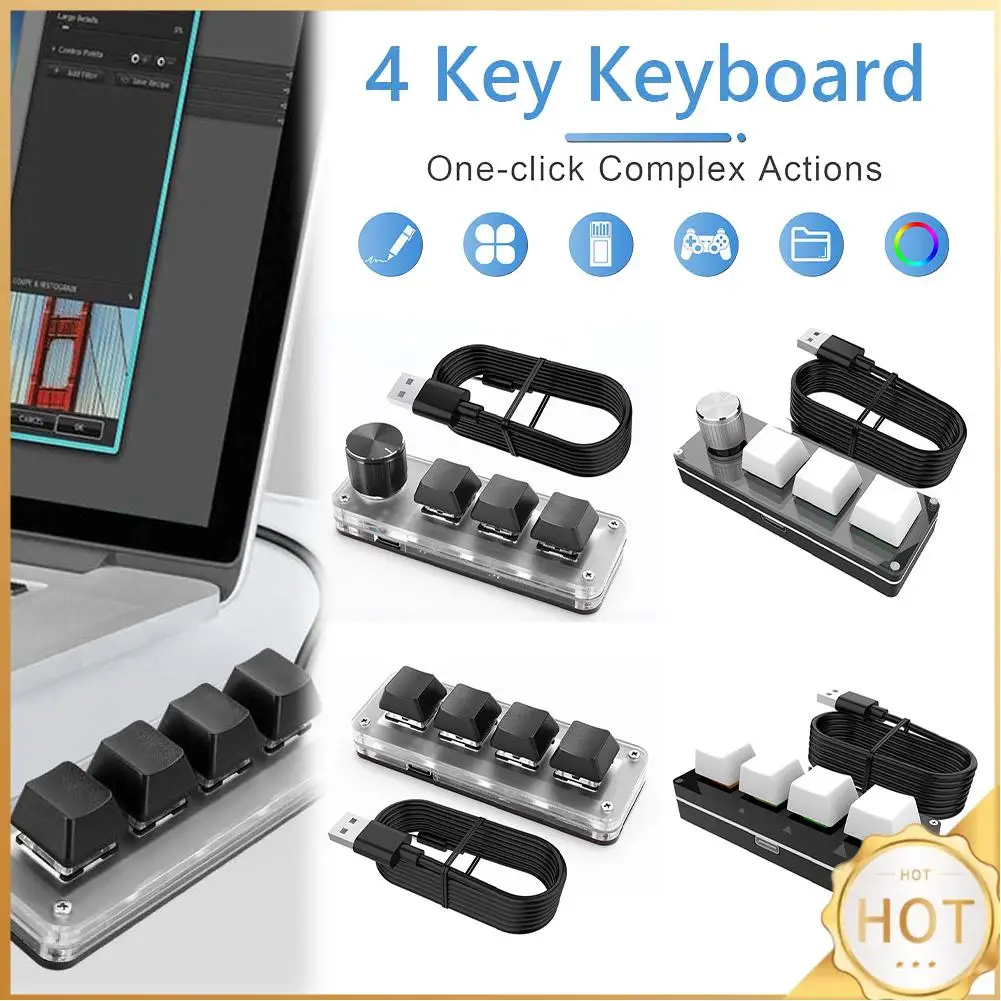 3 Key 1 Knob/4 Key One Handed Mechanical Gaming Keyboard RGB Wired USB Photoshop Gaming Keypad Red Switches Mechanical Macropad