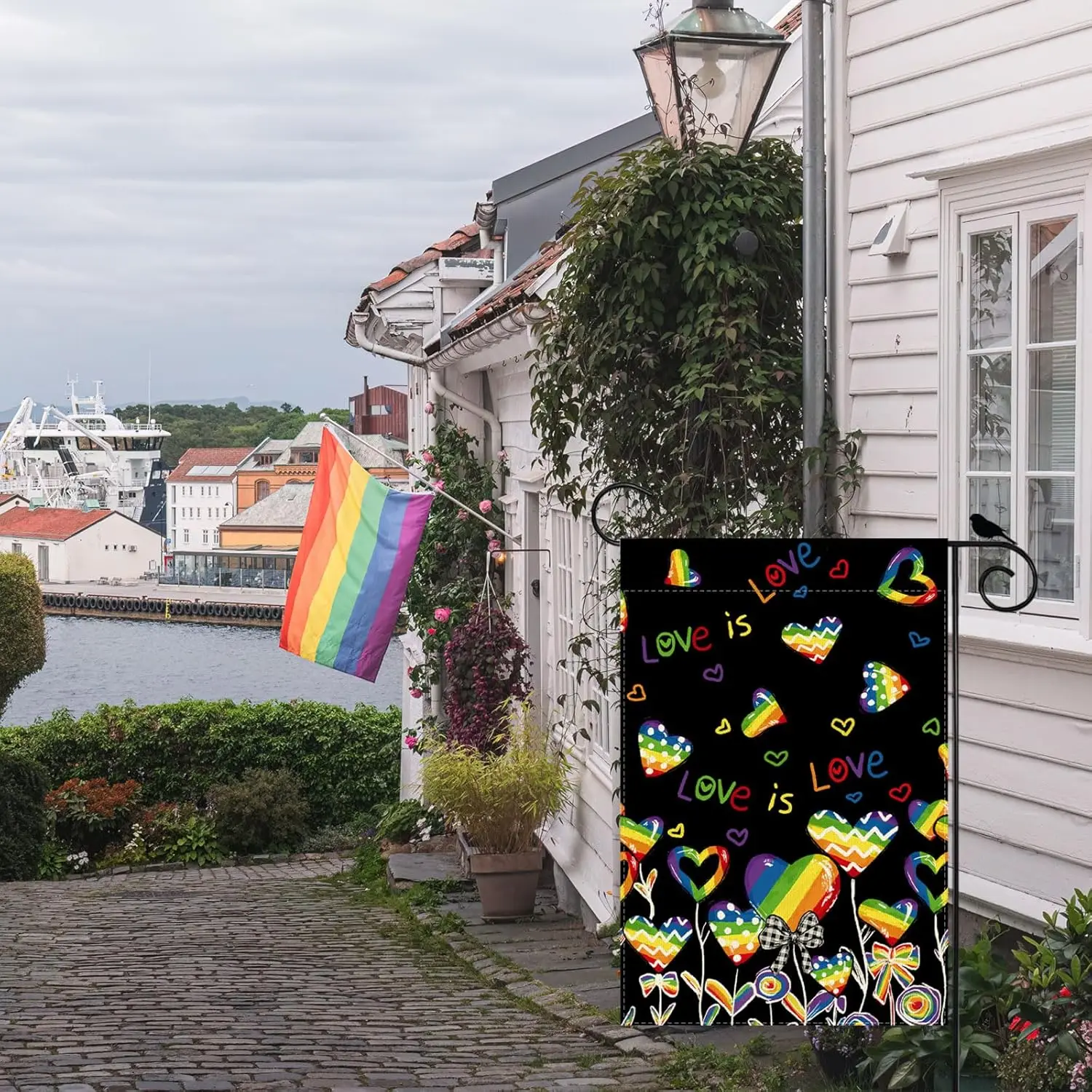 Rainbow Love Hearts Bows Pride LGBTQ Garden Flag Inclusion Diversity Lesbian Gay Bisexual Transgender Equality Yard Flag 12x IIC