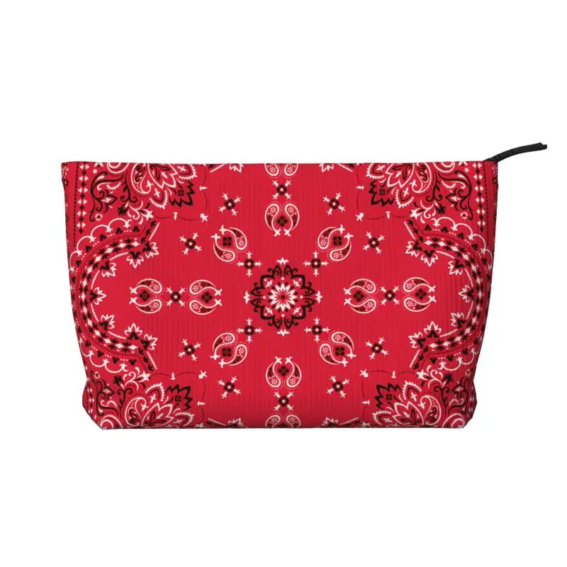 Custom Ethnic Bohemia Red Paisley Bandana Toiletry Bag for Women Makeup Cosmetic Organizer Ladies Beauty Storage Dopp Kit Case