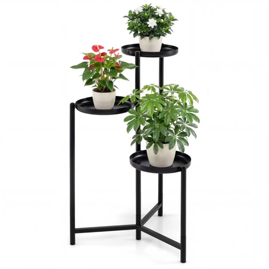 

3-Tier Staggered Metal Plant Stand, Black Rustproof Corner Plant Shelf with Anti-Scratch Feet
