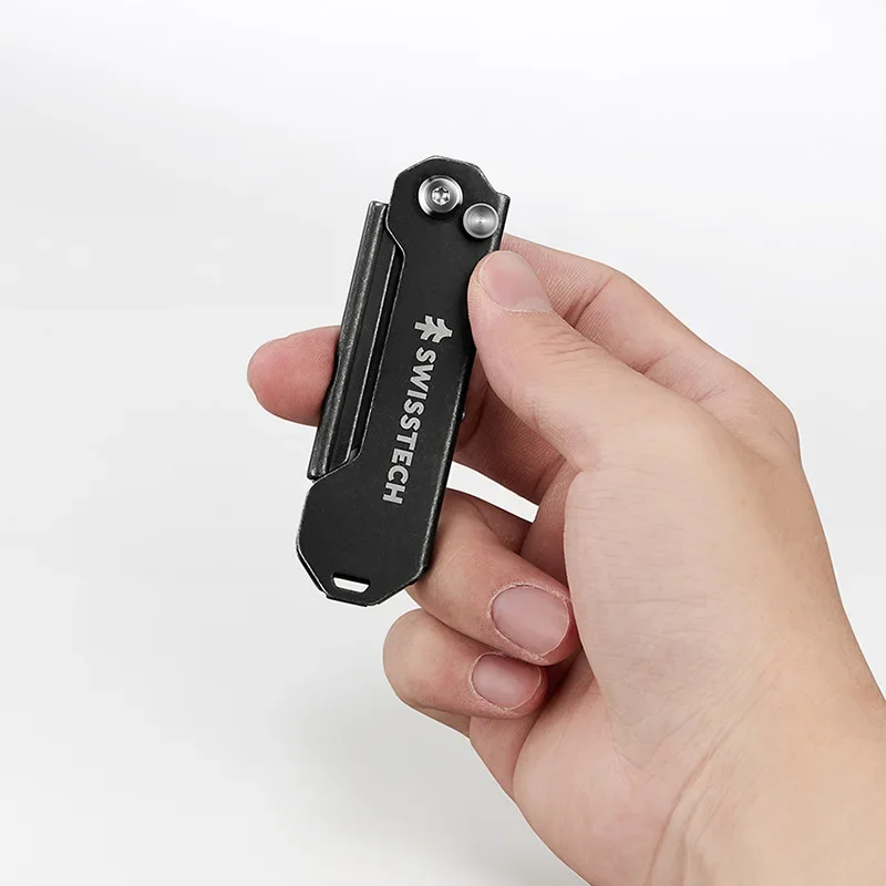 SWISS TECH มีดพับขนาดเล็กเครื่องเขียนพวงกุญแจ Multitool มีดพกพา EDC เครื่องตัดกล่องมีดยูทิลิตี้พร้อมใบมีดถอดเปลี่ยนได้