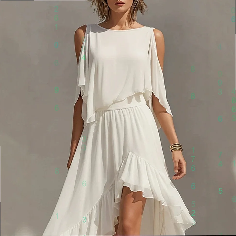 Flowy Ruffle Hem Dress Long Maxi Dress for Women Spring Summer Round Neck Casual Holiday Overall Jumpsuit Playsuit view 2