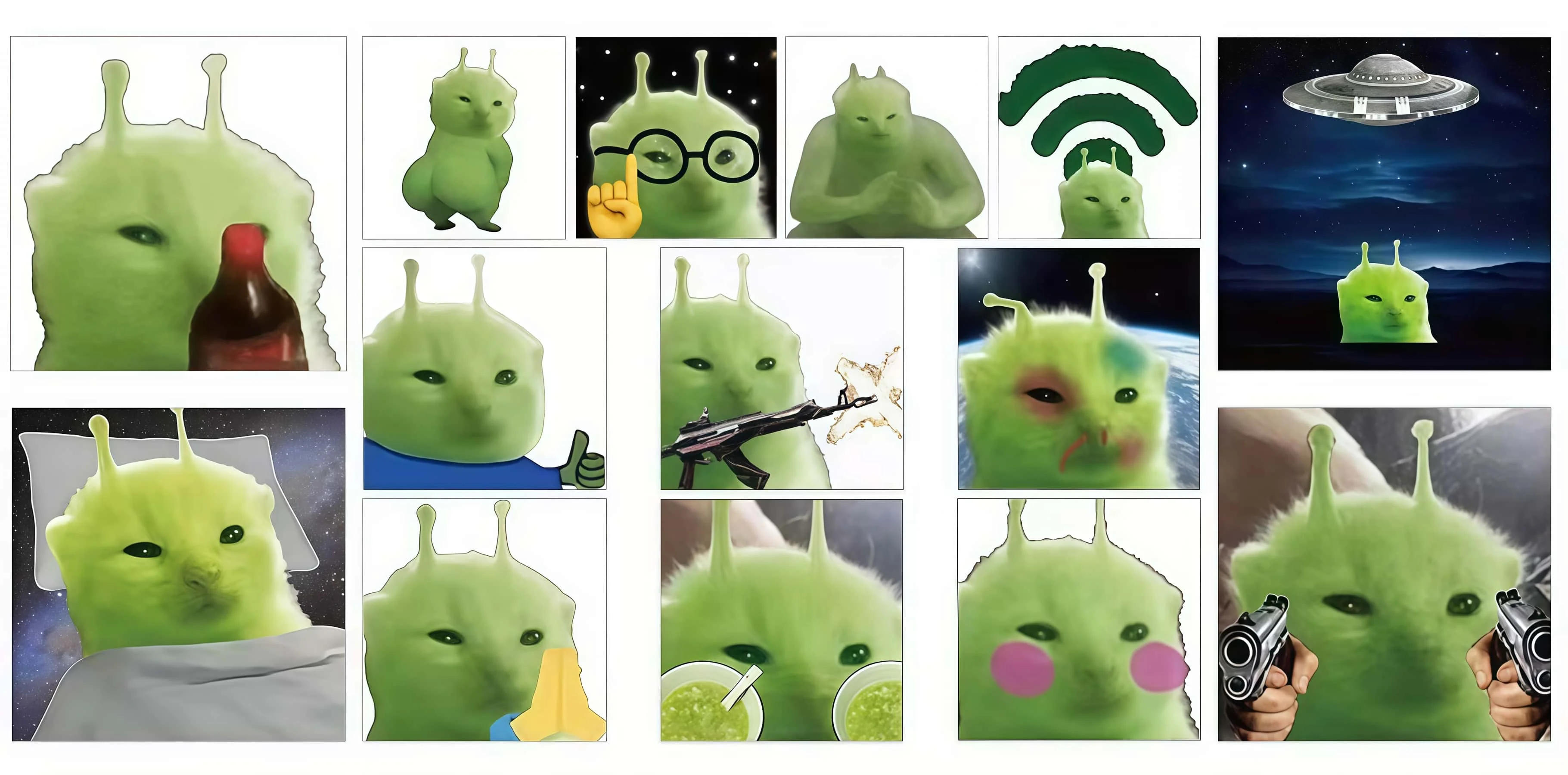 500Pcs Funny Alien Cat Stickers, Quirky Extraterrestrial Kitten Decals for DIY, Journal & Gift Embellishment