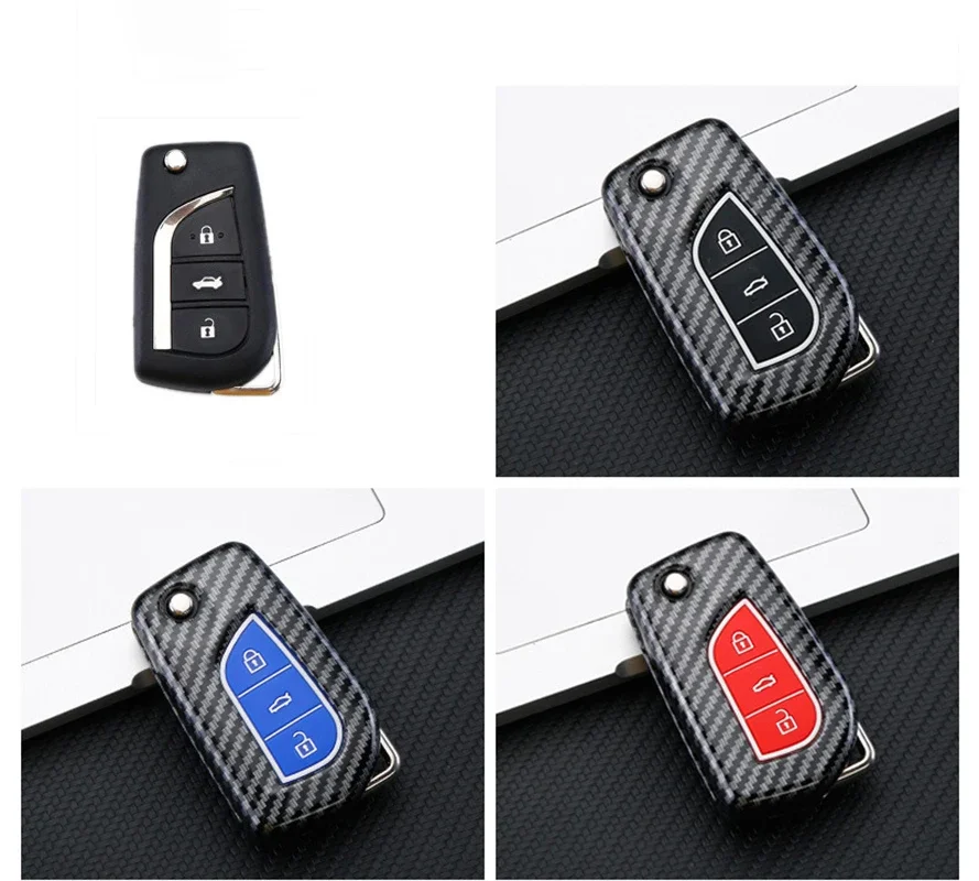 

Carbon Fiber Car Flip Key Case Cover Shell Fob For Toyota Hilux Yaris RAV4 Corolla Avensis Aygo Verso Scion TC Auris Accessories