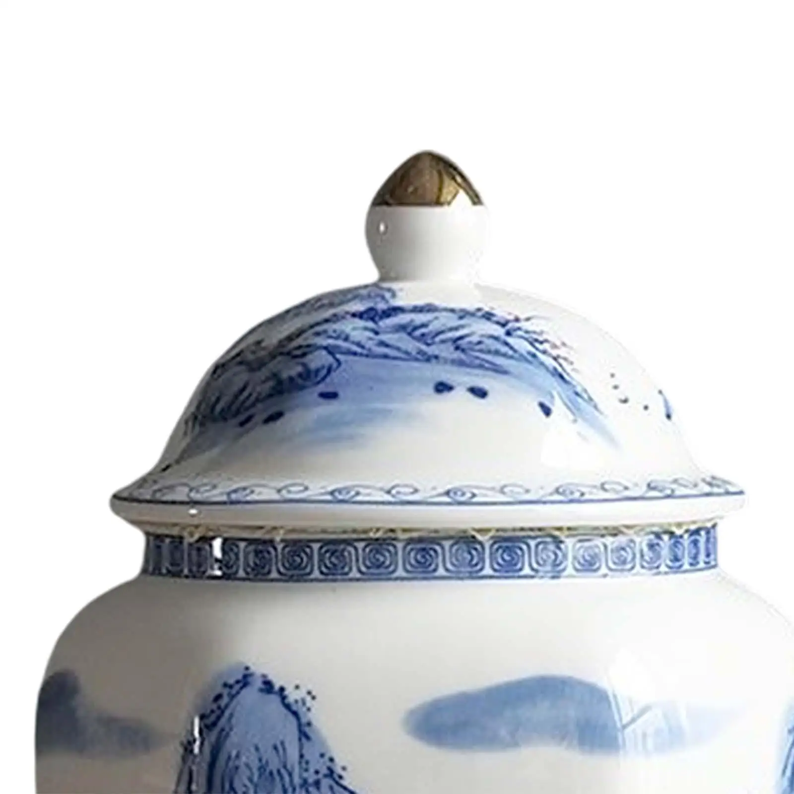 

Ceramic Tea Jar, With Lid Blue White Porcelain Handcraft Painted Chinoiserie