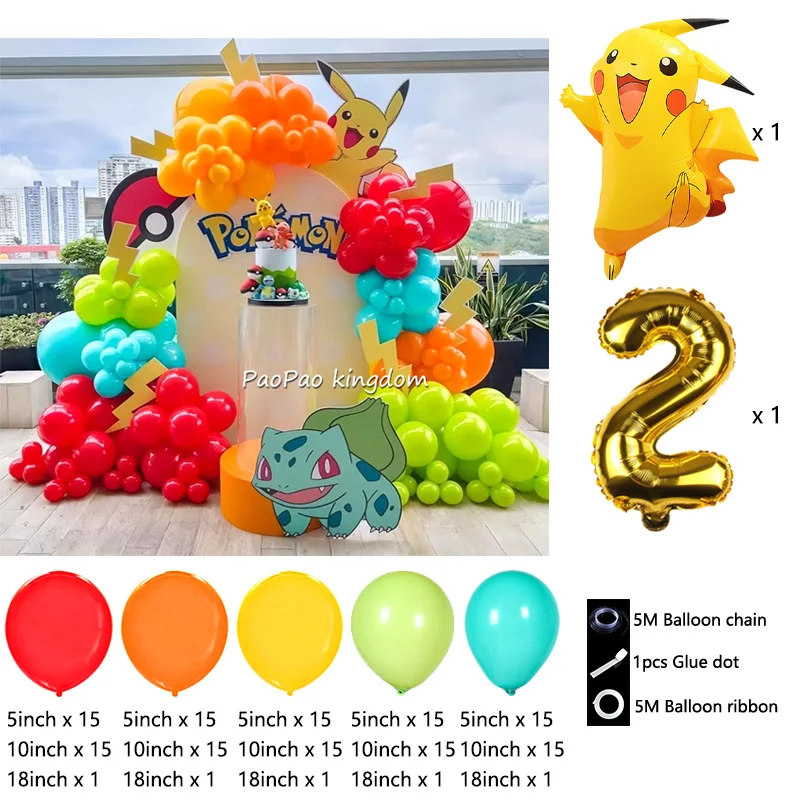 Liebliches Pikachu-Themen-Ballon-Dekorationsset Cartoon-Folienballons Blitzballon-Set Kindergeburtstags-Party-Deko-Zubehör – Detail 2