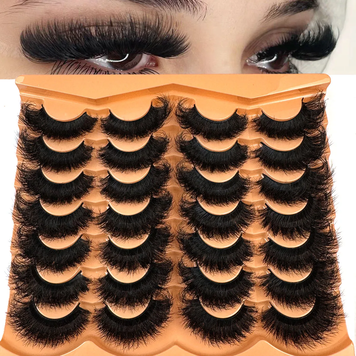 14 Paar dicke und elegante D-förmige lockige falsche Wimpern, natürlich weiche und flauschige 3D-verlängerung für dramatische unordentliche Wimpern